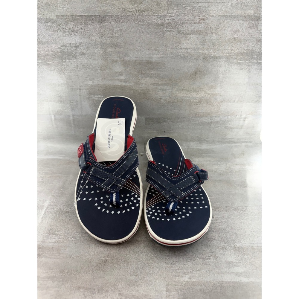 Clarks Cloudsteppers Breeze Sea Navy Red Star Flip Flop Sandals Women Sz 10M
